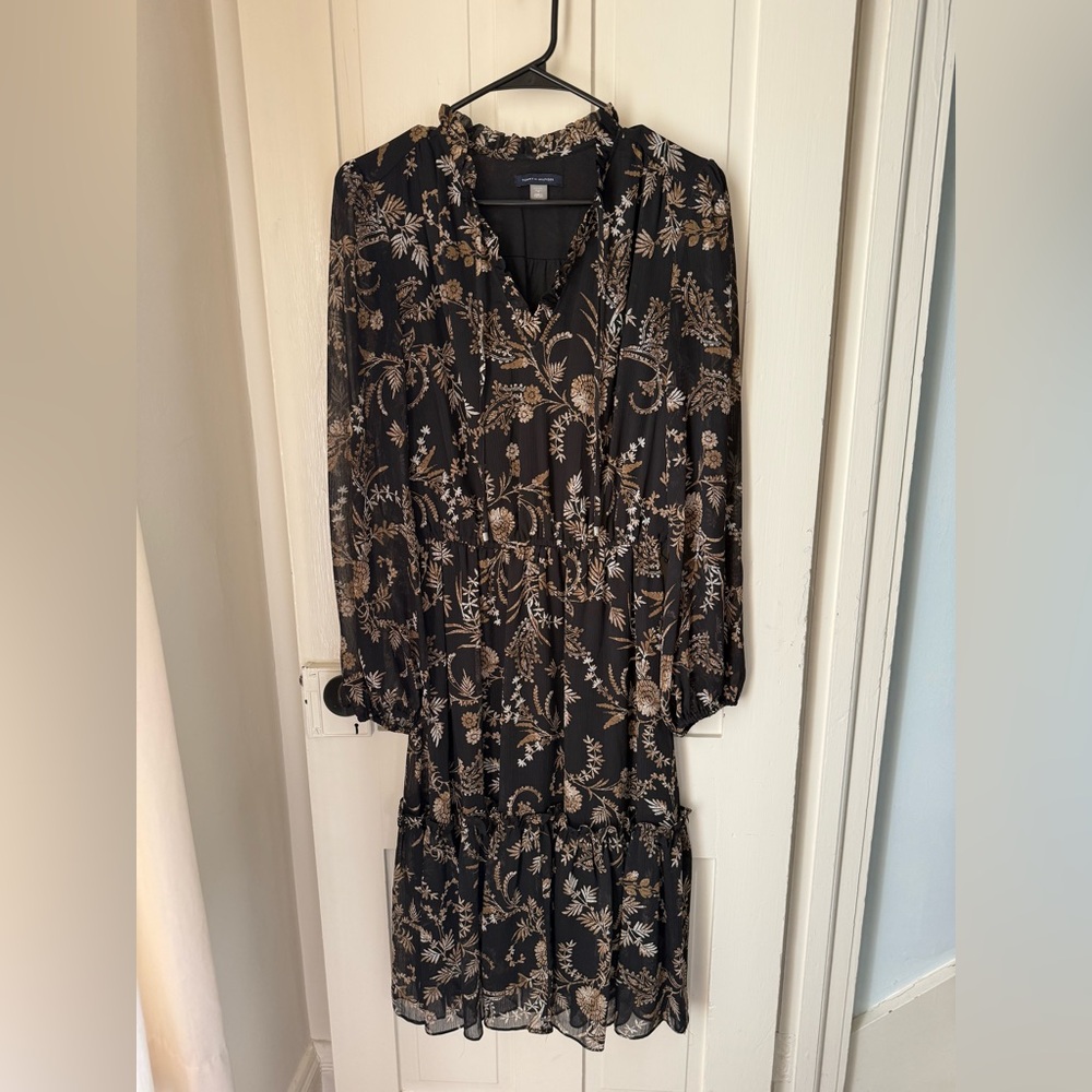 Tommy Hilfiger Black and Gold Floral Long Sleeve Dress